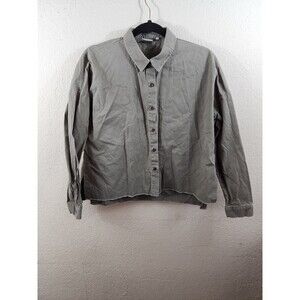Good Luck Gem Womens S Gray Button Up Raw Hem Long Sleeve Collared Shirt
